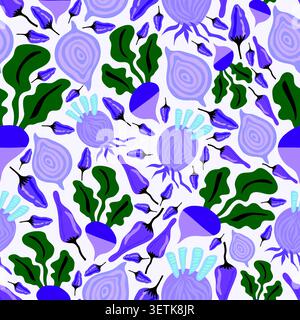 purple radish, jalapeno and onion vegetables seamless pattern Stock Vector