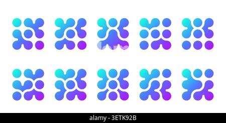 Abstract connected circles and dots icon. Integrate innovate logo, vector technology shape. Neuron Nano molecula, artificial brain symbol. Network Stock Vector