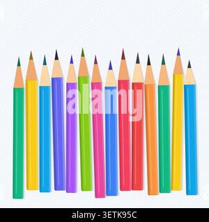 Vector collection of colored pencils arranged in a playful scattered composition Stock Vector