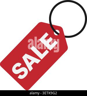 minimalistic vector illustration of red price tag with the word SALE in white bold letters, for e-commerce, shopping promotions, retail discount Stock Vector