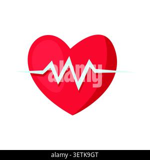 Heartbeat medical illustration depicting a vibrant red heart with an electrocardiogram line perfect for healthcare and wellness designs Stock Vector