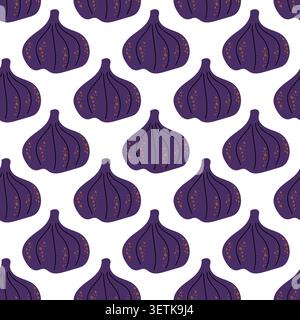 Seamless Purple Fig Botanical Pattern with Hand Drawn Fruits Vector Illustration Stock Vector