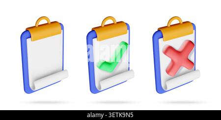 3d clipboard icon set with check mark. Stock Vector
