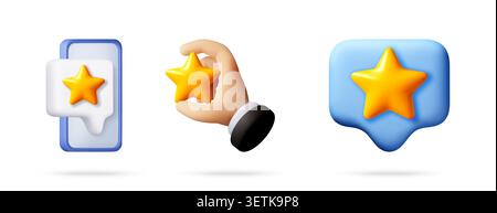 3d icon set of star rating and customer review. Stock Vector