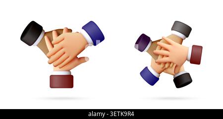 3D set of diverse hands stacked together. Stock Vector