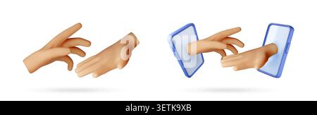 3D set of human hands reaching towards each other. Stock Vector