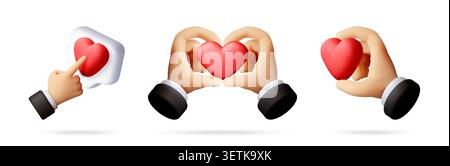 3D illustration set of hands with red heart. Stock Vector