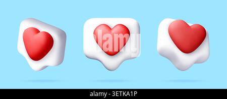 3d like button icon with heart for social media Stock Vector
