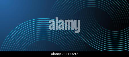 Modern digital abstract background with circular blue lines. Geometric stripe line art design for poster, brochure, cover, website, header, web banner Stock Vector