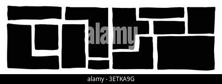 Doodle geometric shapes set with wiggly borders. Irregular black bento style text box collection Stock Vector