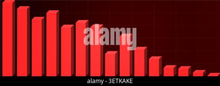 Business 3D Chart With Red Declining Bars On Dark Grid Background, Showing Market Loss, Downtrend, And Financial Analytics. Stock Charts. Vector Stock Vector