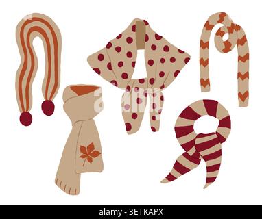 Cozy autumn scarves and neck warmers vector set Stock Vector