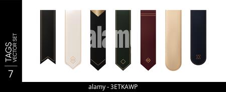 Collection of luxury realistic ribbon tags with elegant gold details and blank templates isolated on a light background Stock Vector