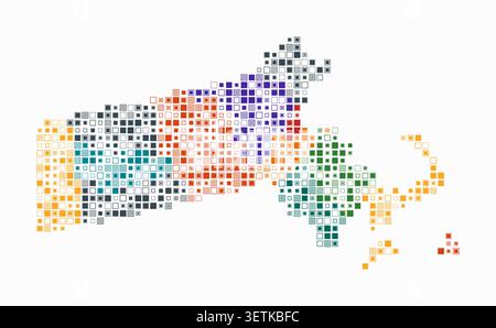 Massachusetts, shape of the state built of colored cells. Digital style map of Massachusetts on white background. Small-sized square blocks. Stock Vector