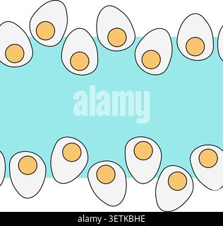 farm boiled half eggs Egg colored horizontal border frame template hand drawn illustration. Vector graphic line art. Chicken or duck egg shape in flat Stock Vector