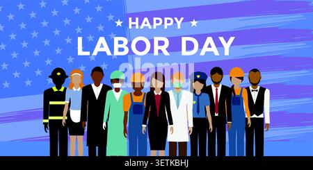 happy labor day celebration with worker different professional groups vector illustration Stock Vector