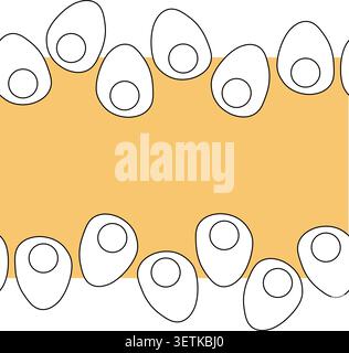farm boiled half eggs Egg Black and white horizontal border frame template hand drawn illustration. Vector graphic line art. Chicken or duck egg shape Stock Vector