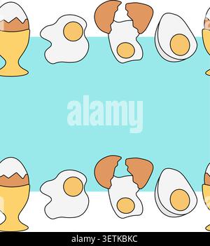 border design with beige egg shapes of various sizes and shades Egg colored horizontal border frame template hand drawn illustration. Vector graphic l Stock Vector