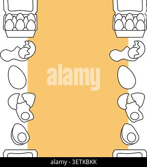 border design with beige egg shapes of various sizes and shades Egg Black and white Vertical border frame template hand drawn illustration. Vector gra Stock Vector
