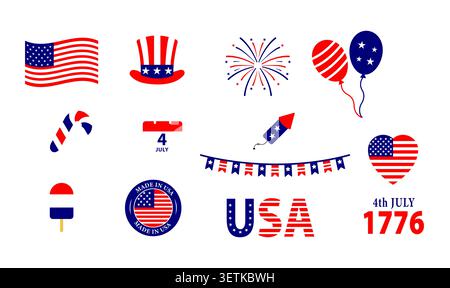 Patriotic USA Independence Day Icons Set. Stock Vector