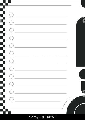 Retro circle bullet list black and white planner page template Stock Vector