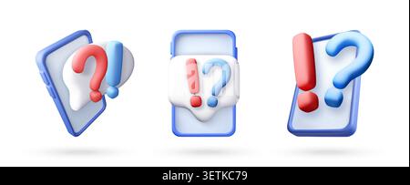 3d smartphone with exclamation and question mark Stock Vector