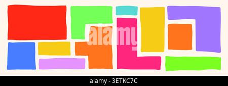 Doodle geometric shapes set with wiggly borders. Irregular colorful bento style text box collection Stock Vector