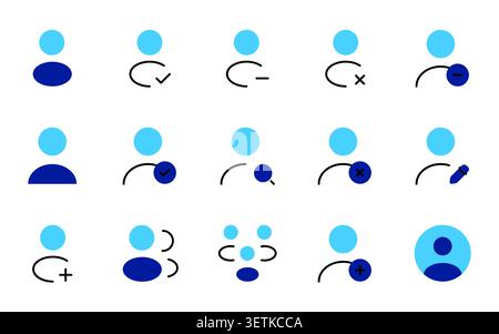 User Profile Filled Icons Set Editable Stroke Vector Illustration. Add User, Edit Profile, User Approval, Team and Member Icons Stock Vector