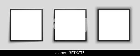 Set of three empty black square photo frames with different shadow effects Stock Vector
