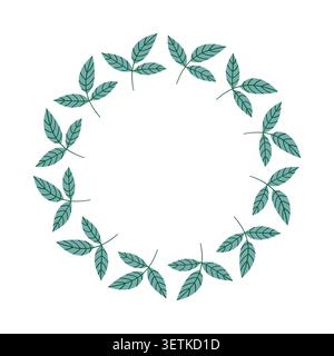 Green leaf wreath frame with botanical branches for wedding invitation greeting card and elegant organic cosmetic packaging design Stock Vector