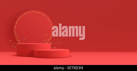 Red 3D podium vector background Stock Vector