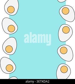 farm boiled half eggs Egg colored Vertical border frame template hand drawn illustration. Vector graphic line art. Chicken or duck egg shape in flat c Stock Vector