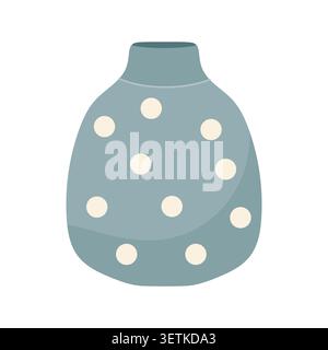 Blue ceramic vase with white polka dot pattern isolated vector illustration flat Stock Vector