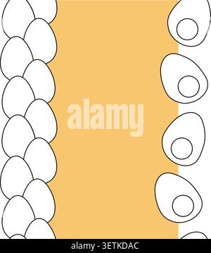 farm boiled half eggs and whole Egg Black and white Vertical border frame template hand drawn illustration. Vector graphic line art. Chicken or duck e Stock Vector