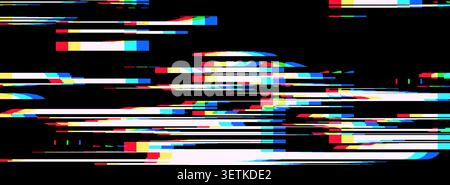 Pixel effect glitch with tv noise pattern for vhs background texture. Digital font screen with retro line overlay for game 80s light. Camera neon geom Stock Vector