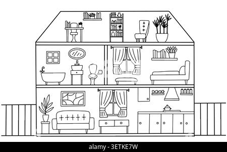Interior house coloring page Stock Vector