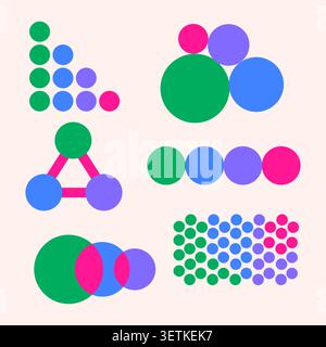 Modern infographic elements collection with colorful circles, geometric layouts, connection diagrams, abstract compositions, and data visualization co Stock Vector