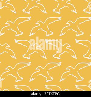 flying sea gulls on Yellow vector seamless pattern Stock Vector