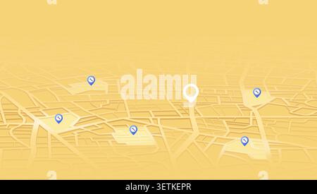 City navigation map with highlighted car service locations. Yellow background with blue repair tool icons, main white location marker. Urban GPS Stock Vector