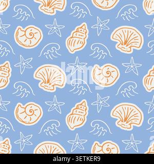 Blue coastal vector sea, ocean seamless pattern Stock Vector