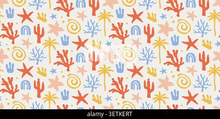 Boho coastal vector seamless pattern summer motifs Stock Vector