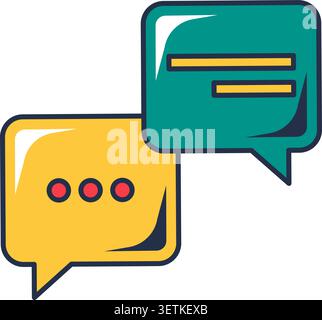 Minimal flat chat bubbles icon with simple geometric design, featuring colorful speech message illustration in modern communication, messaging, and so Stock Vector