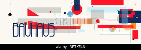 Abstract Geometric Colorful Background, Modern Bauhaus Shapes Pattern. Circles, Rectangles, Playful Design Poster, Wallpaper, Book Cover, Banner Stock Vector