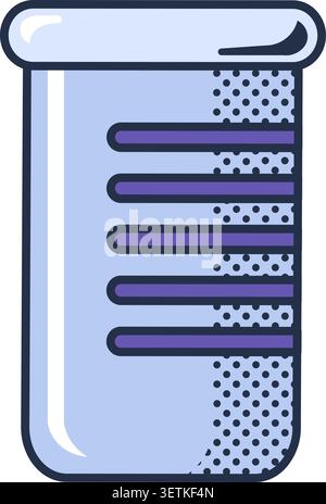 Glass measuring cup for chemical analysis and liquid. Chemical tube for school lessons. Futuristic stroked shadows and highlights vector isolated on w Stock Vector