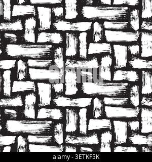 Seamless black and white grunge brush stroke pattern with expressive painted texture for modern abstract surface design Stock Vector