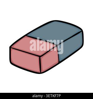 Isolated vector illustration of a dual-color eraser, red and blue, with thick black outlines. Stock Vector