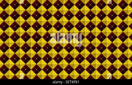 Seamless argyle pattern in deep burgundy and golden yellow featuring a classic diamond motif with subtle stitching details Stock Vector