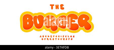 Chunky Font Burger Logo Funny Alphabet Bold Fluid Letter Set Modern Typography, Blob Curvy Typographic Design for Kid Title, Chicken Headline, Food Stock Vector