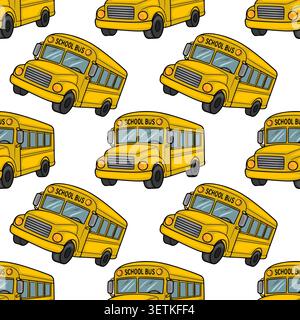 Seamless vector pattern of cheerful yellow school buses, perfect for educational themes and kid-friendly designs. Stock Vector
