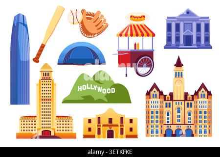 American Icons & Culture - Colorful Flat Design Illustration Stock Vector